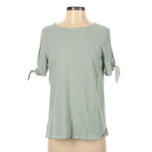 Loft Green and White Striped T-shirt with Tie Sleeves Size S NWT